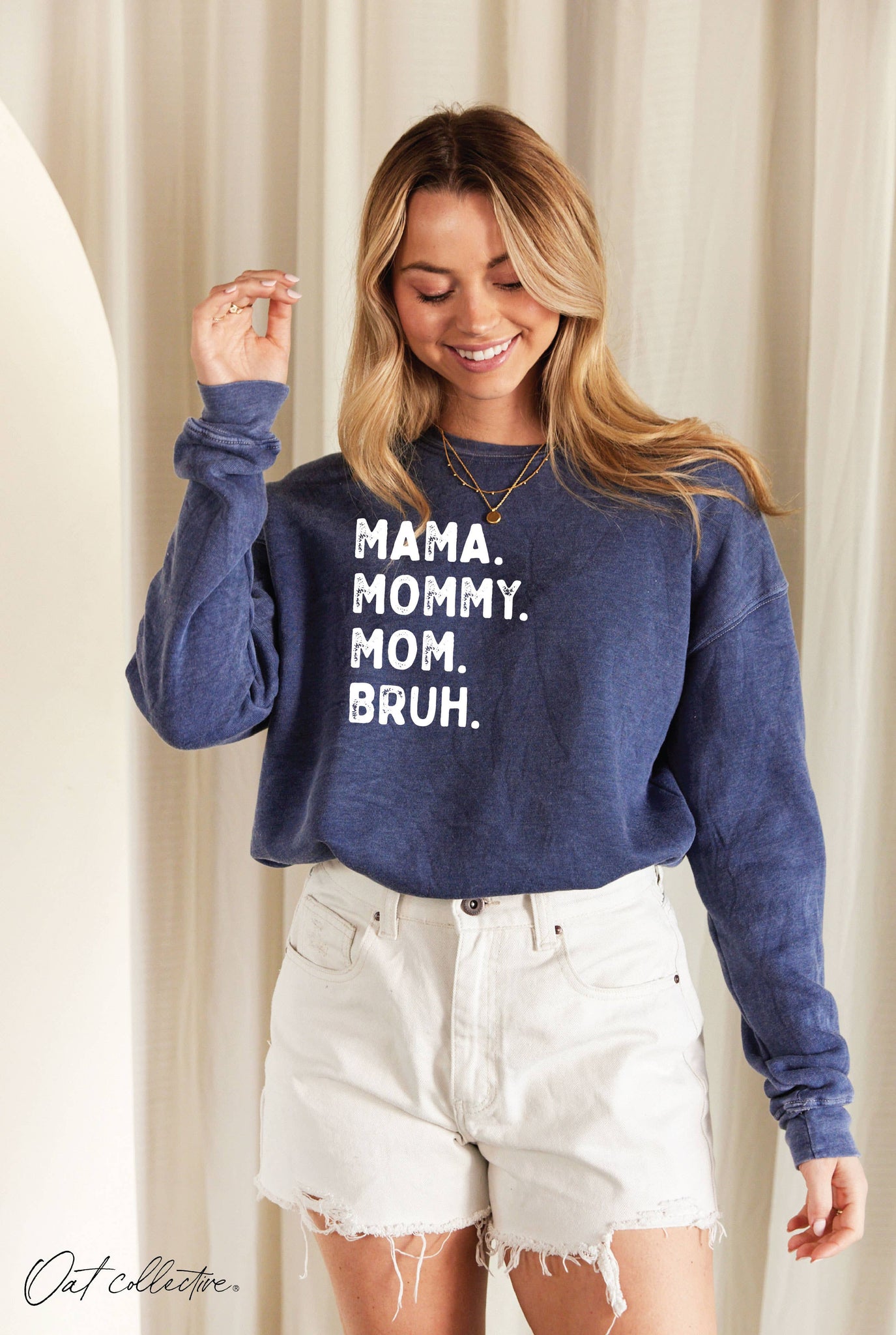 MAMA MOMMY MOM BRUH  Mineral Graphic Sweatshirt: VINTAGE DENim