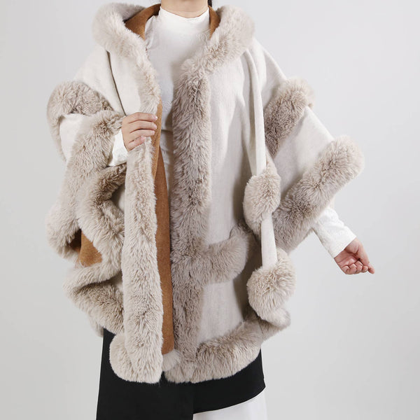 Poncho Cape with Plush Faux Fur Detailing