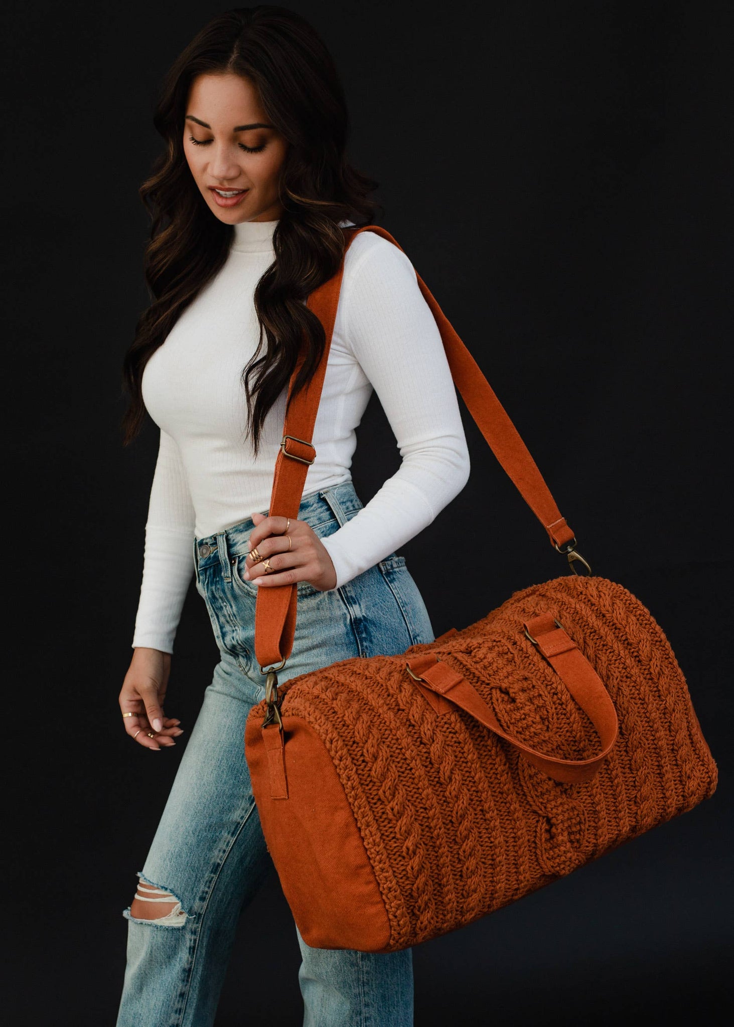 Rust Cable Knit Duffel