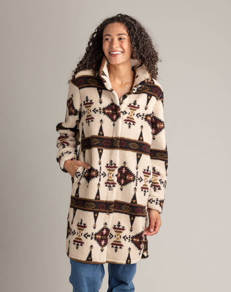 Women's Ainsley Long Ultra Plush Sherpa Shacket: Sepia Totem Aztec
