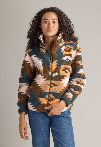 Women's Ainsley Full Zip Ultra Plush Sherpa Jacket: Sepia Aztec Prairie