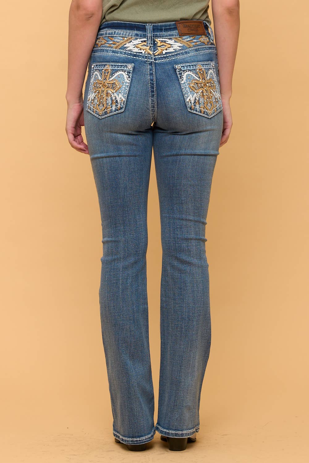 WT-781 BOOTCUT STRETCHY WOMEN'S BLING JEANS WESTFIELD EAGLE : MID SAND WASH