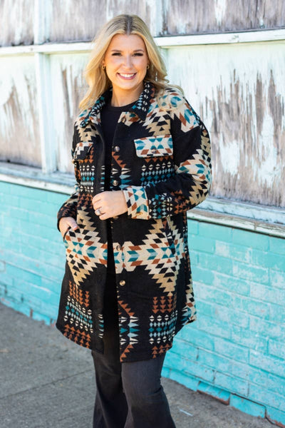 WESTERN AZTEC PATTERN LONG JACKET