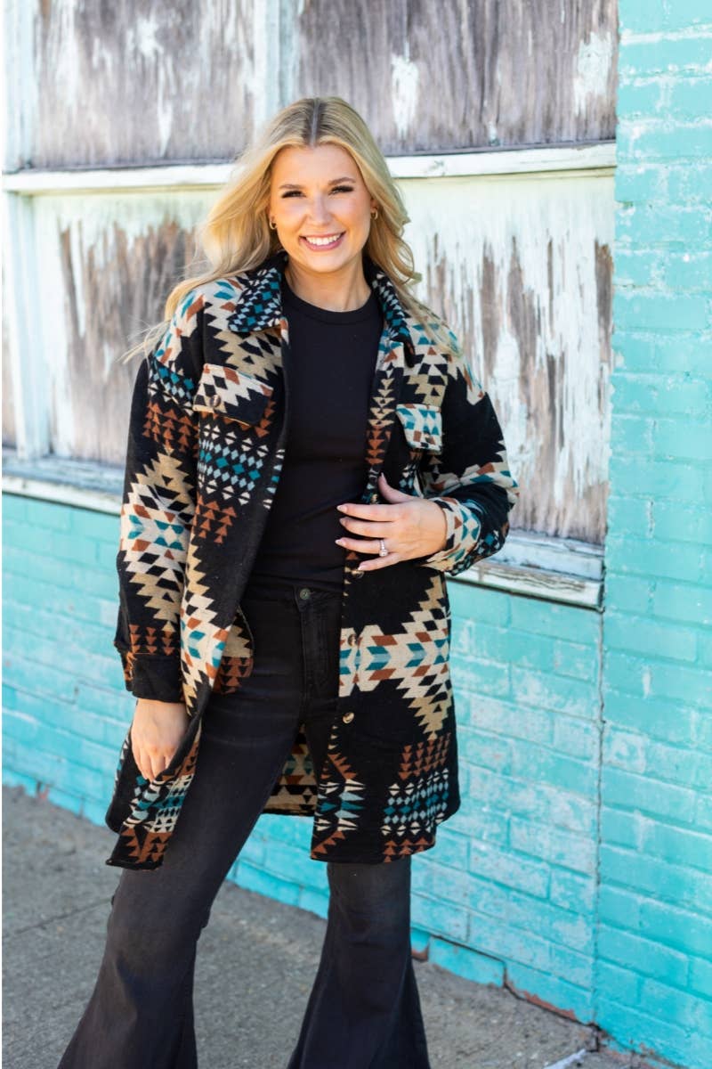 WESTERN AZTEC PATTERN LONG JACKET