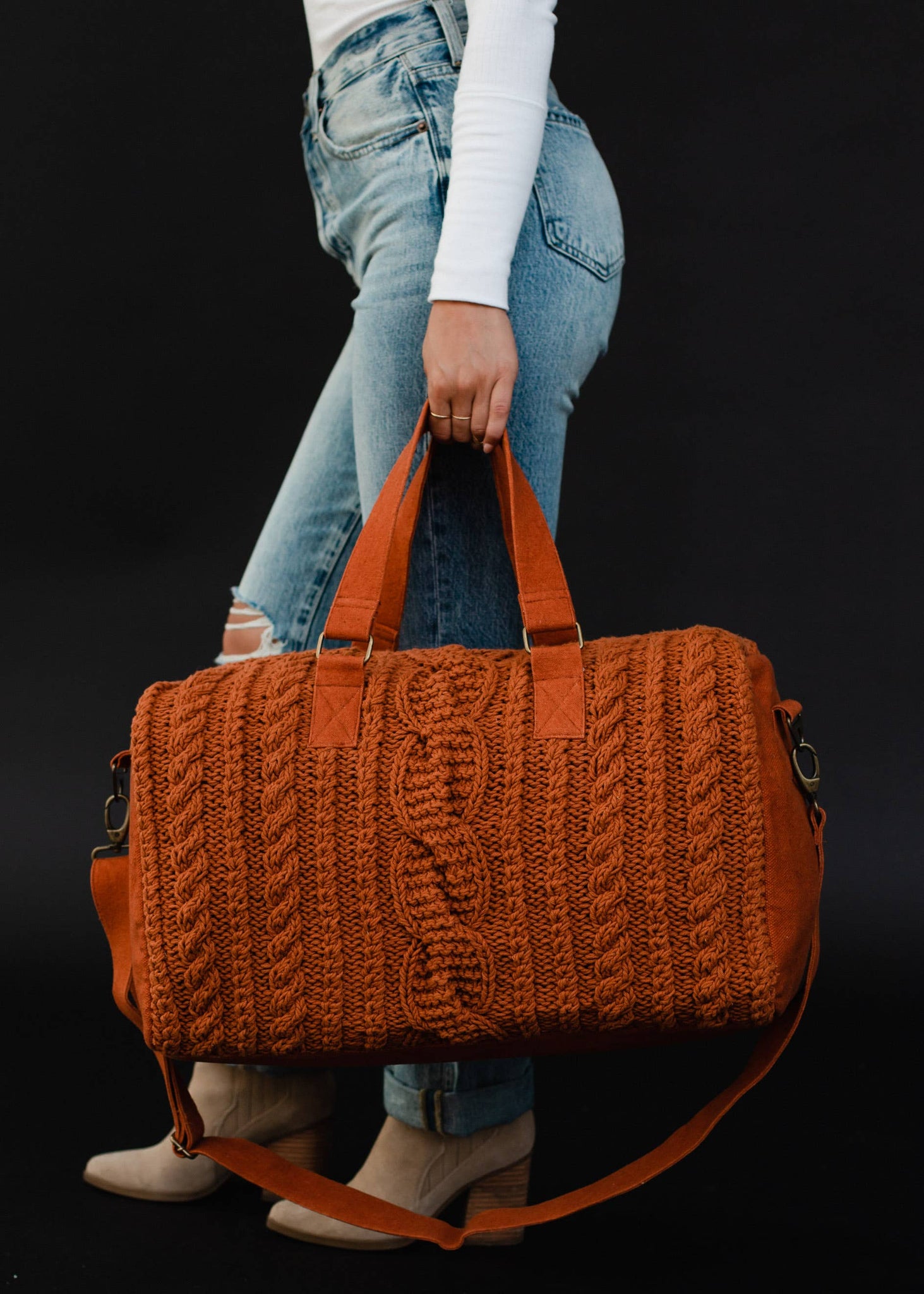 Rust Cable Knit Duffel