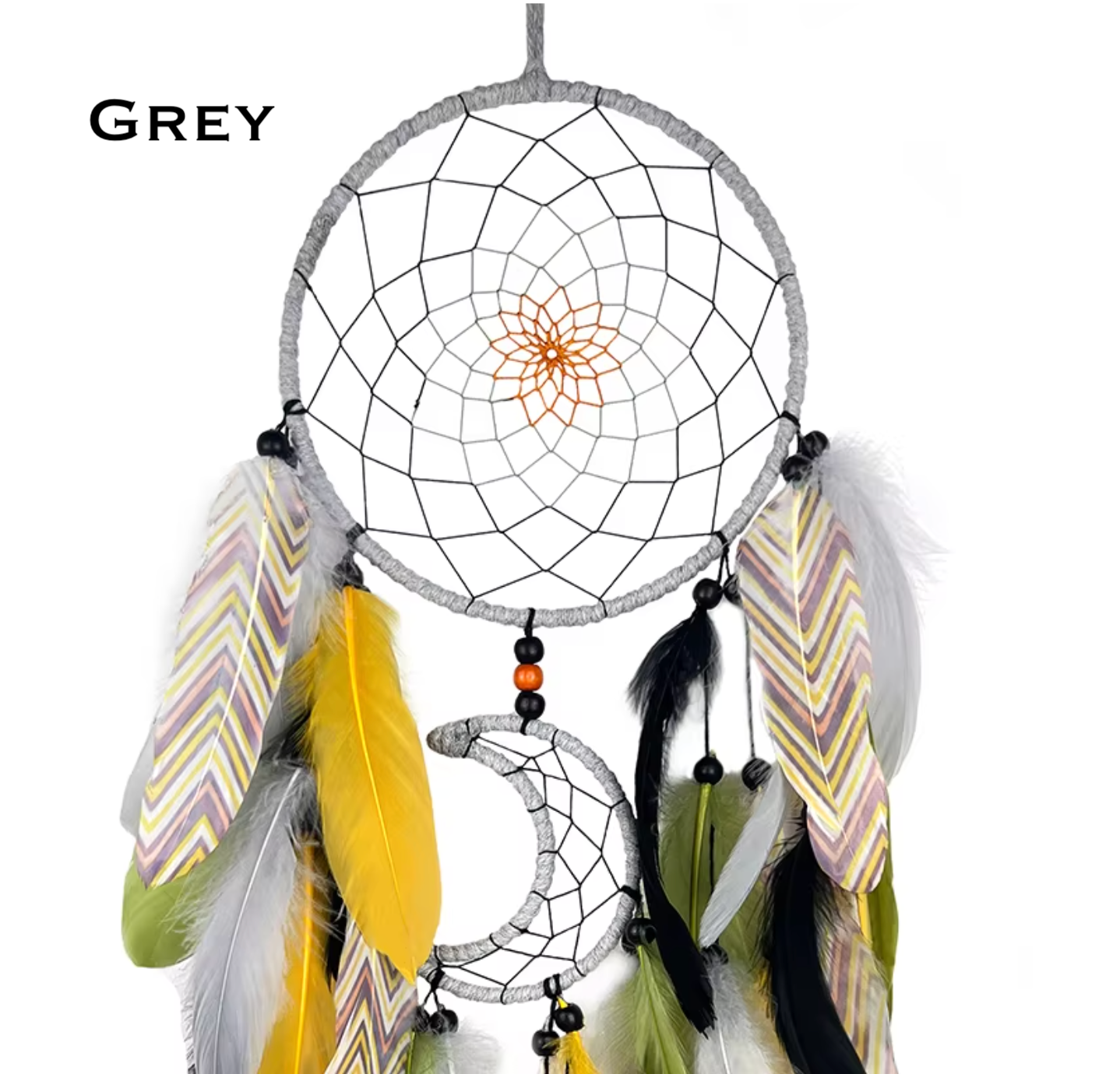 Festive Colorful Feather Dream Catcher: Grey