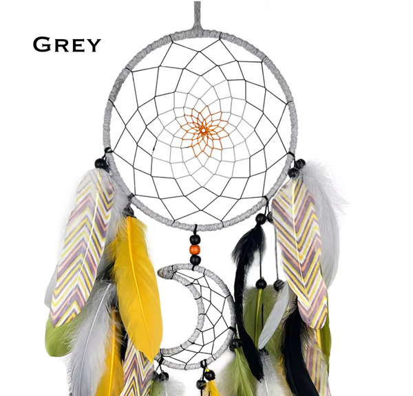 Festive Colorful Feather Dream Catcher: Grey