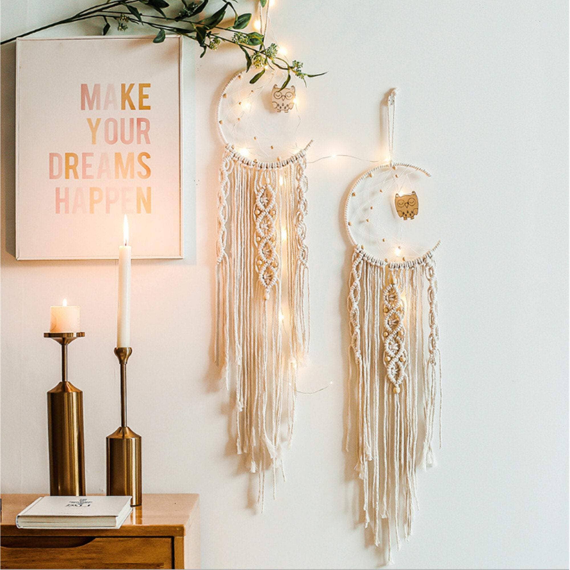 Boho Macrame Woven Moon Star Dreamcatcher: Moon