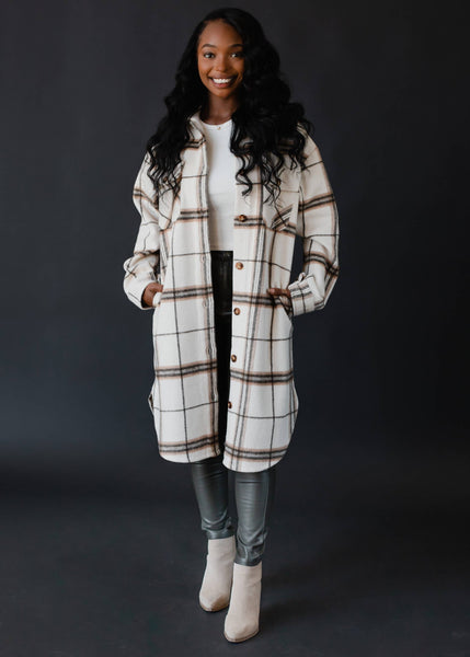 Tan & Brown Plaid Long Flannel