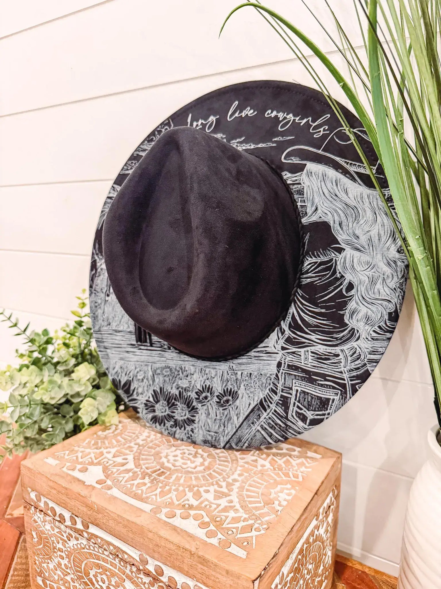 Floral Print Hat: Black