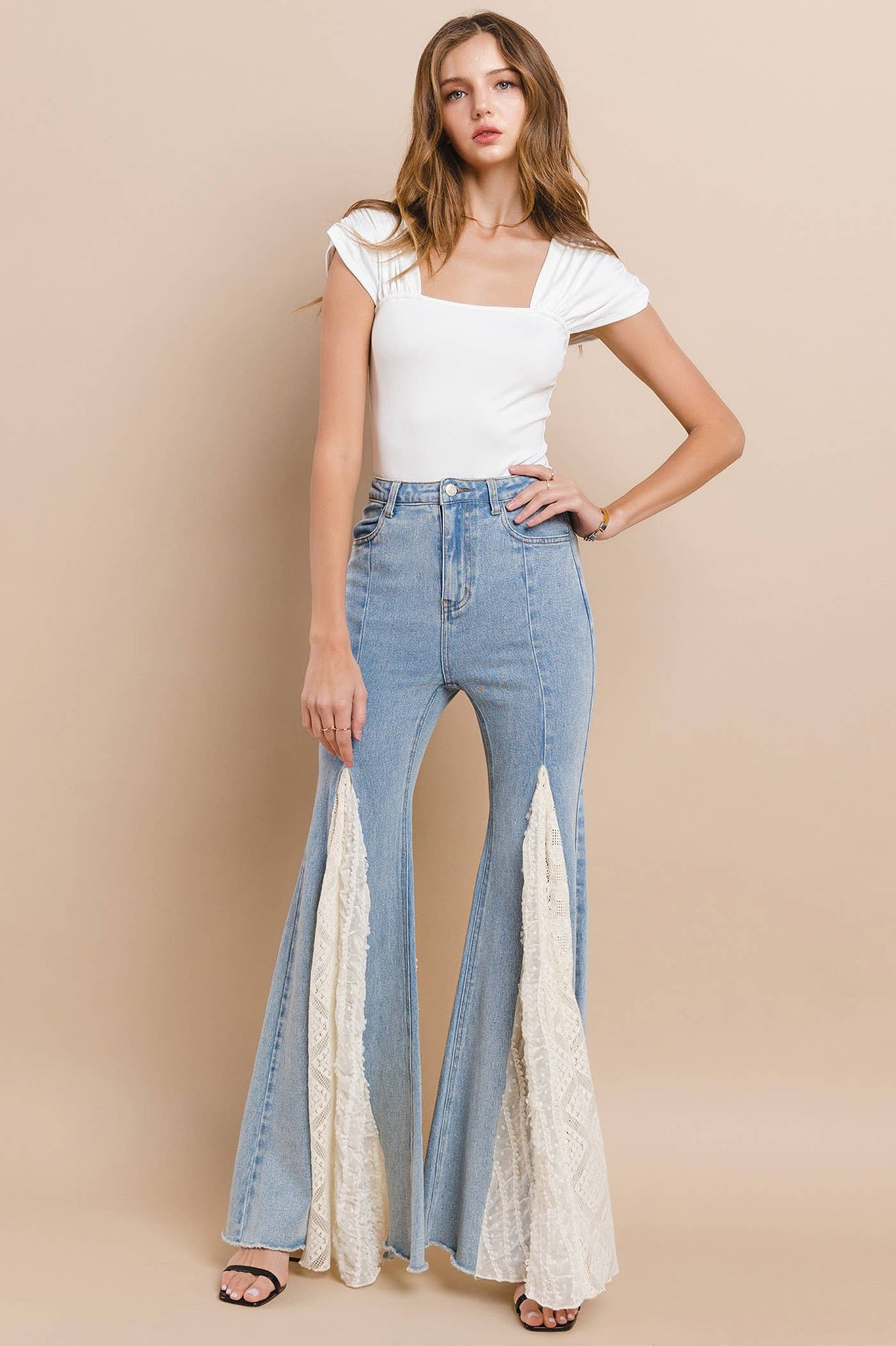 LACE DETAIL WIDE LEG JEANS 2481PIB LIGHT DENIM: LIGHT DENIM