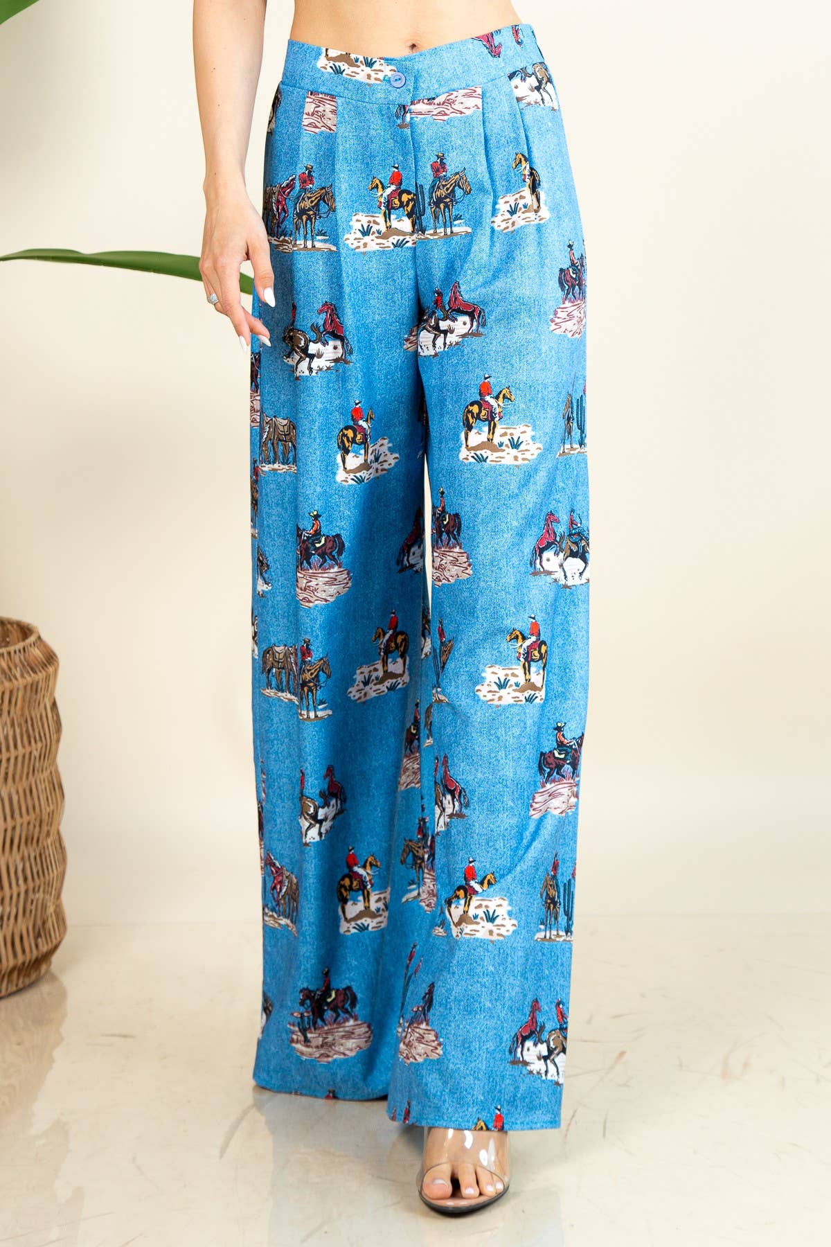 P1261T1549-5220-
Wester Running Horses Print Crop Top And Pants