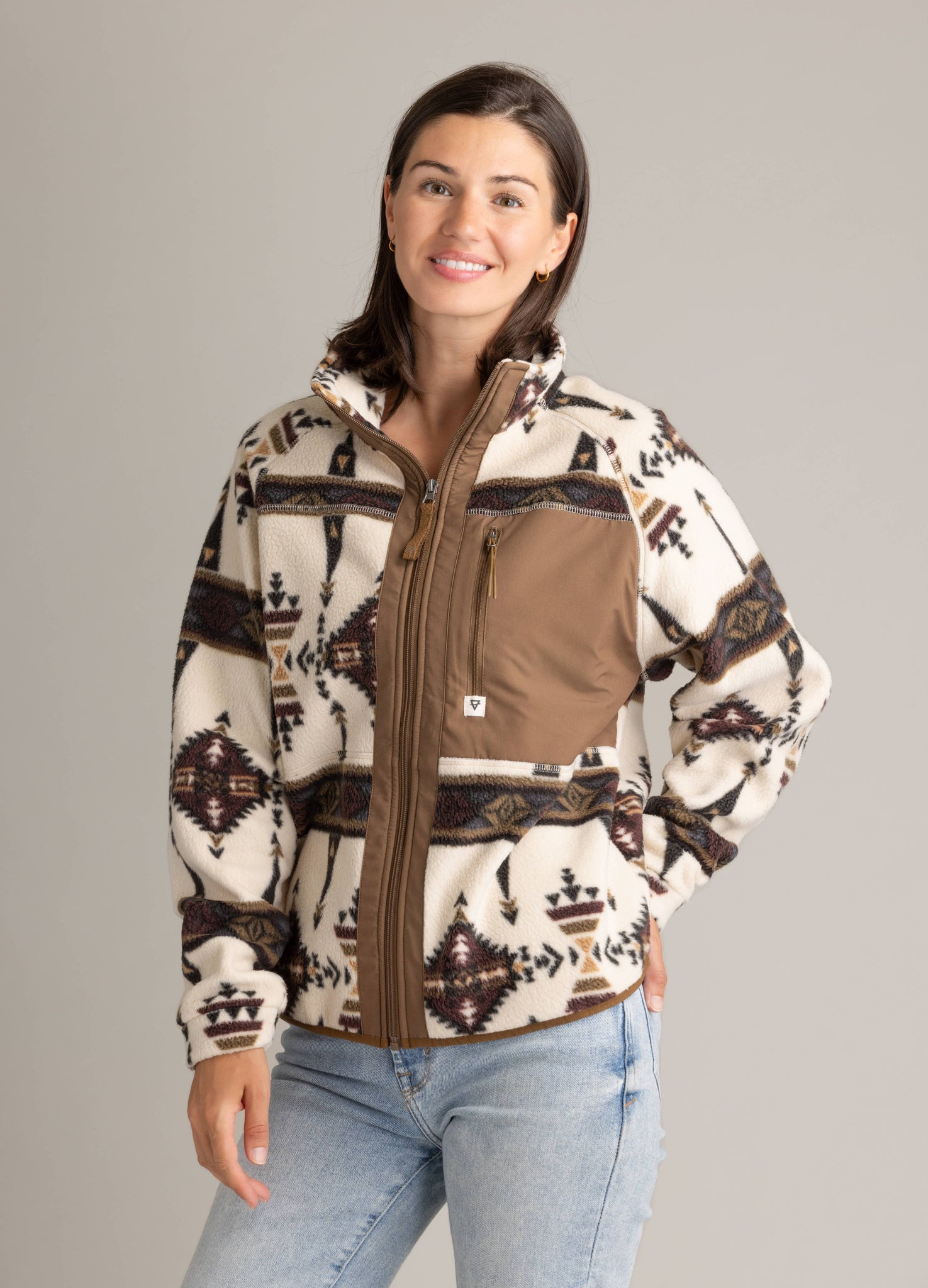 Women's Dawn Full Zip Heavy Fleece Jacket: Sepia Totem Aztec