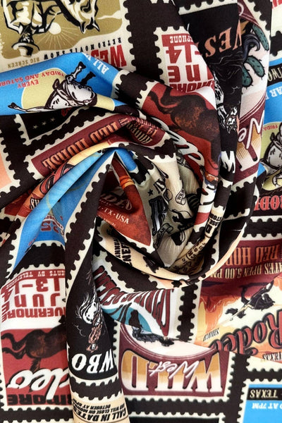 SC-6433-Western Blue Rodeo Horse Stamp Print  Scarf: Multi-Colored