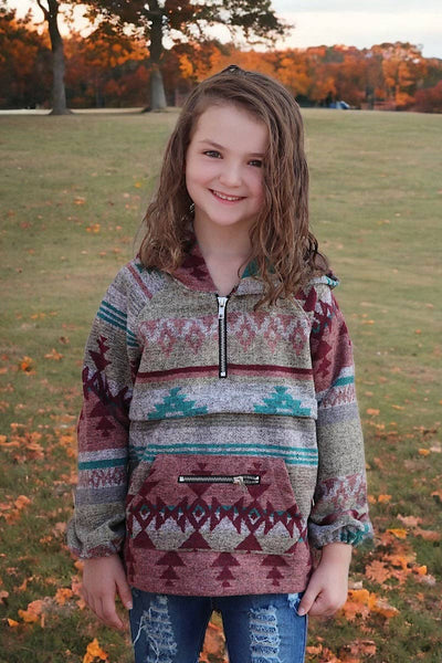 (GIRLS) Geometric printed pullover with hoodie. TPG65113041-NAY