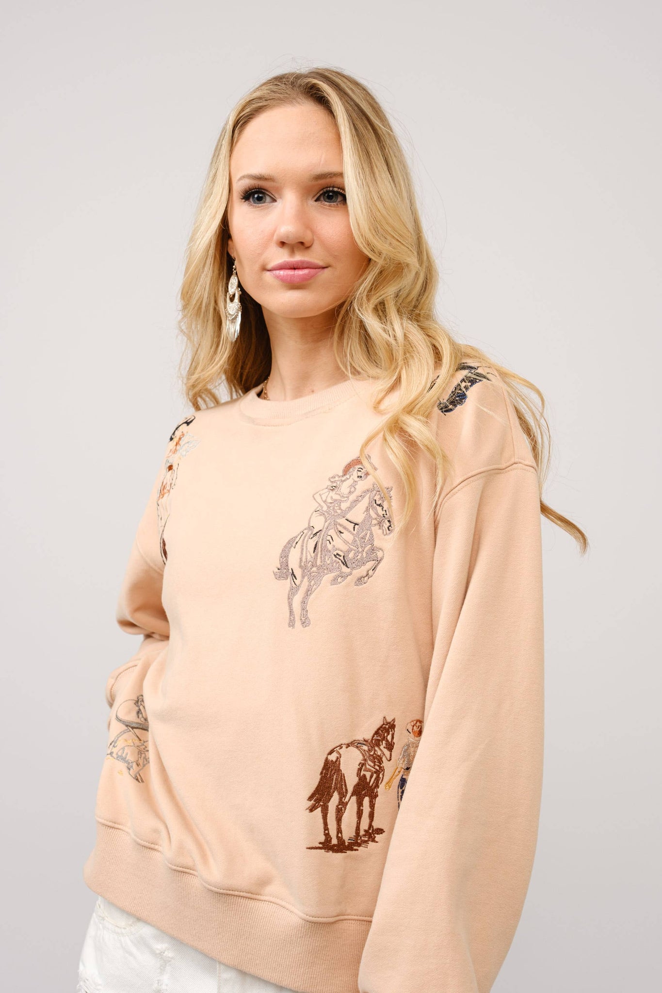 23230T - Western Motif Embroidered Graphic Sweatshirt