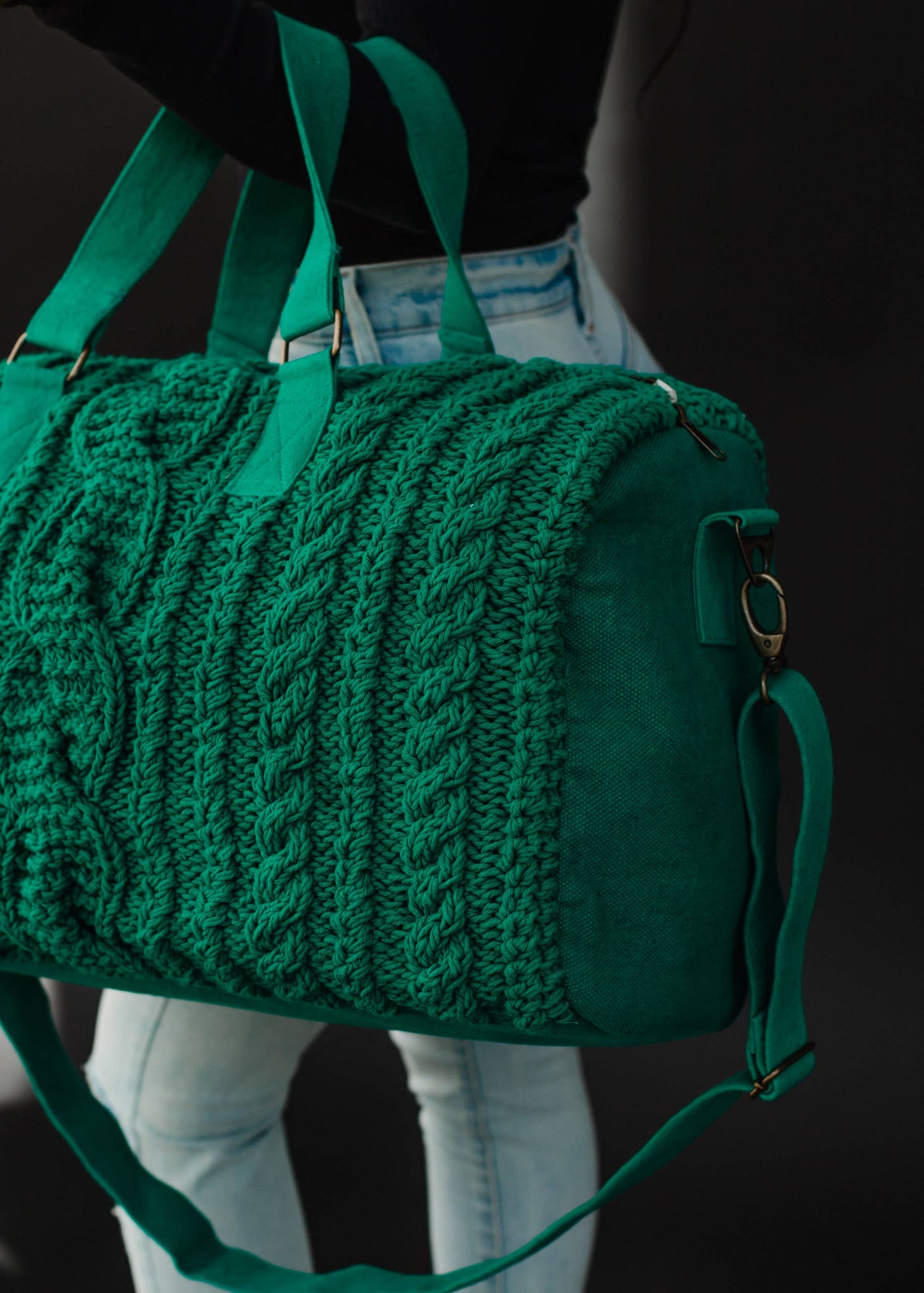 Kelly Green Cable Knit Duffel