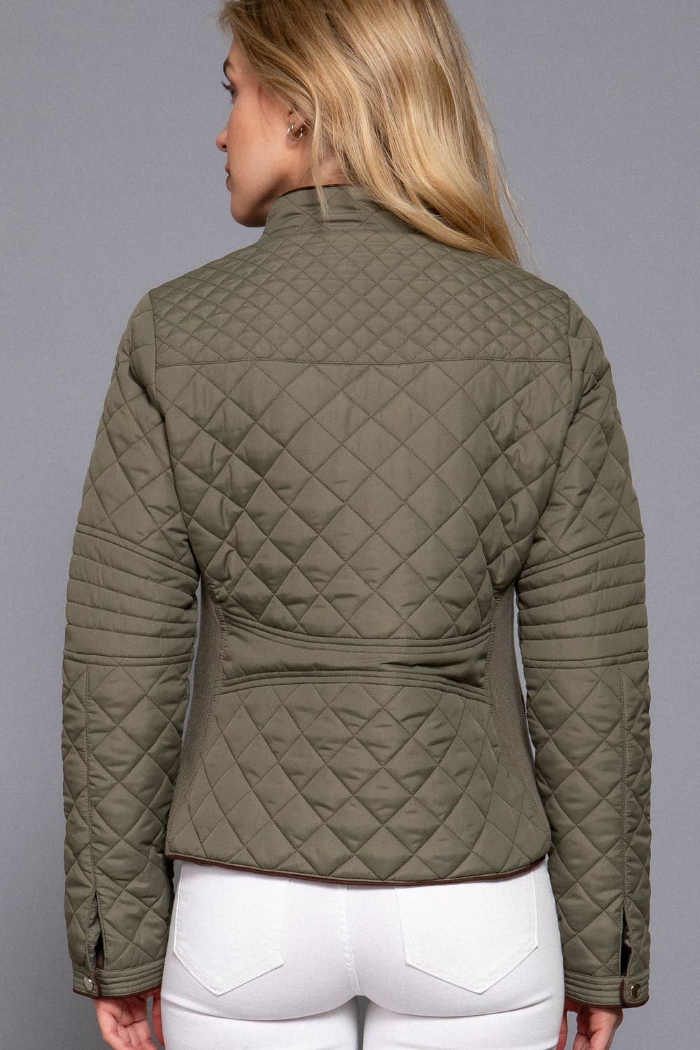 Suede Piping Detail Rib Quilted Padding Jacket