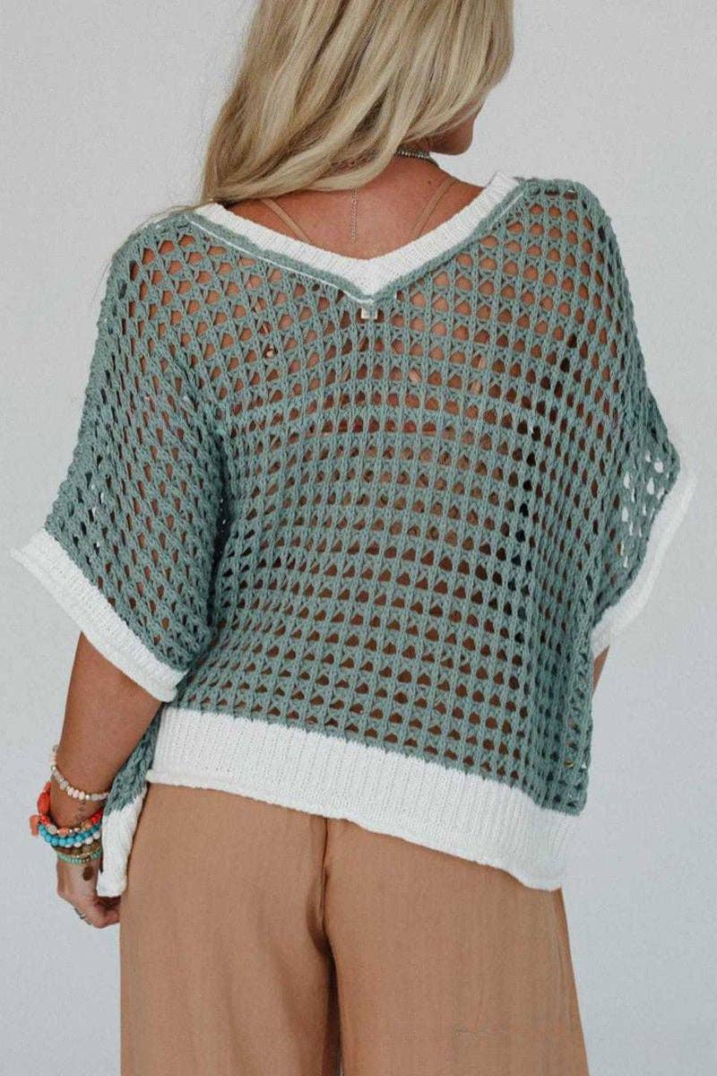 Peace Sign Knit Hooded Sweater: BLUE