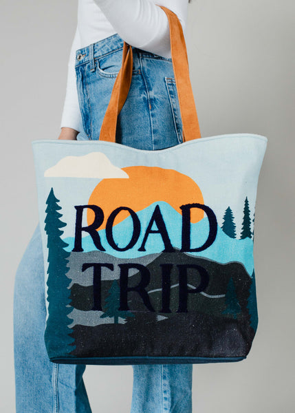 Road Trip Mountain Scene Large Tote