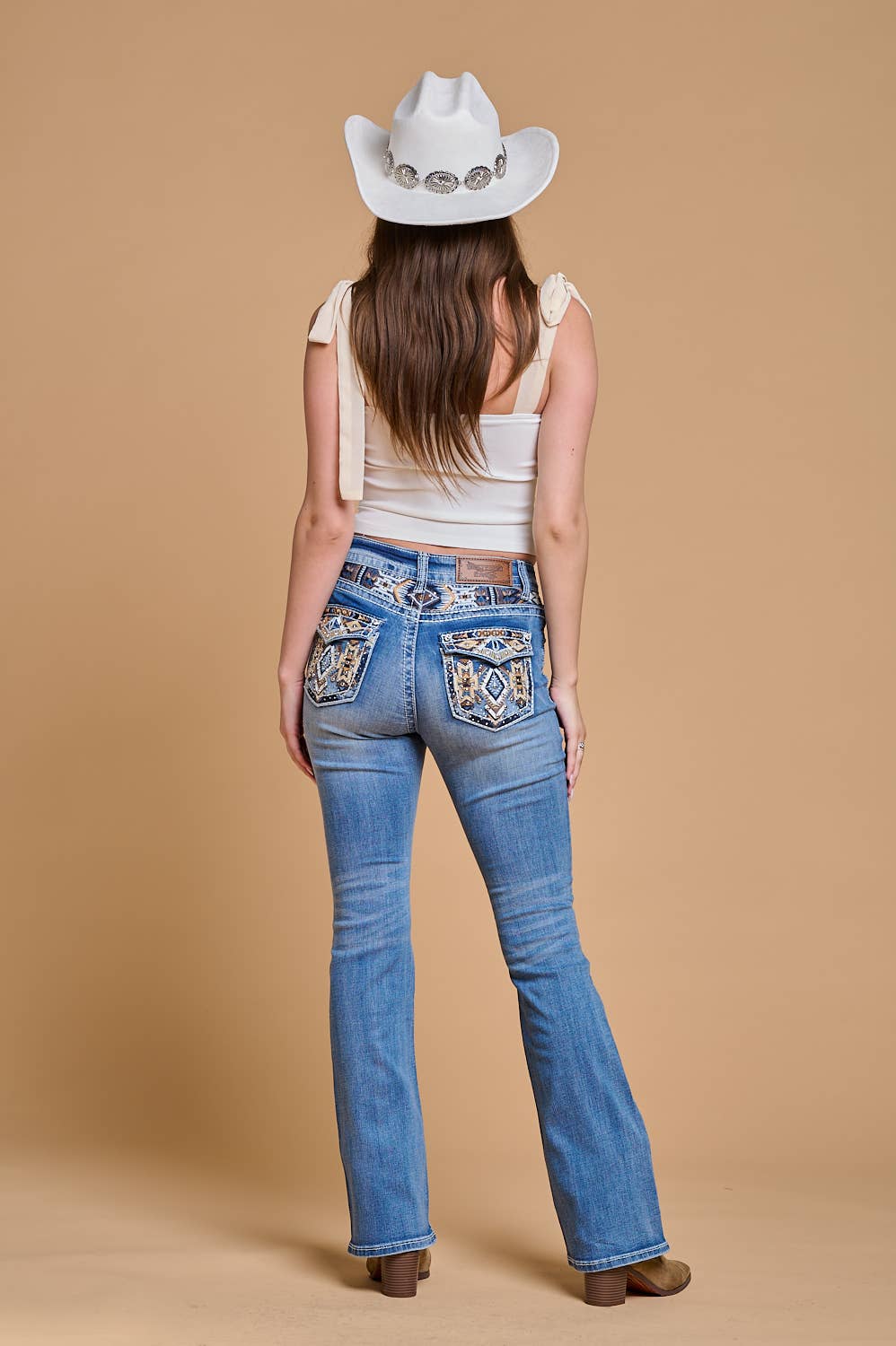 WT-731 BOOTCUT STRETCHY WOMEN'S BLING JEANS WESTFIELD EAGLE: MID SAND WASH