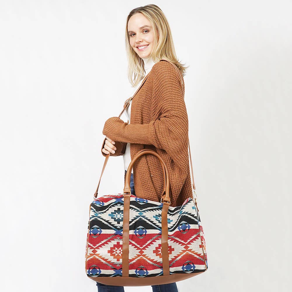 Aztec Patterned Duffle / Tote / Crossbody Bag
: Red