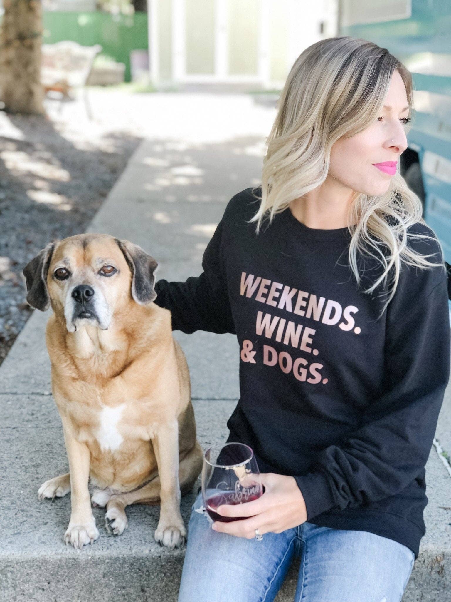 Weekends. Wine. & Dogs. Cozy Crew Neck Sweater