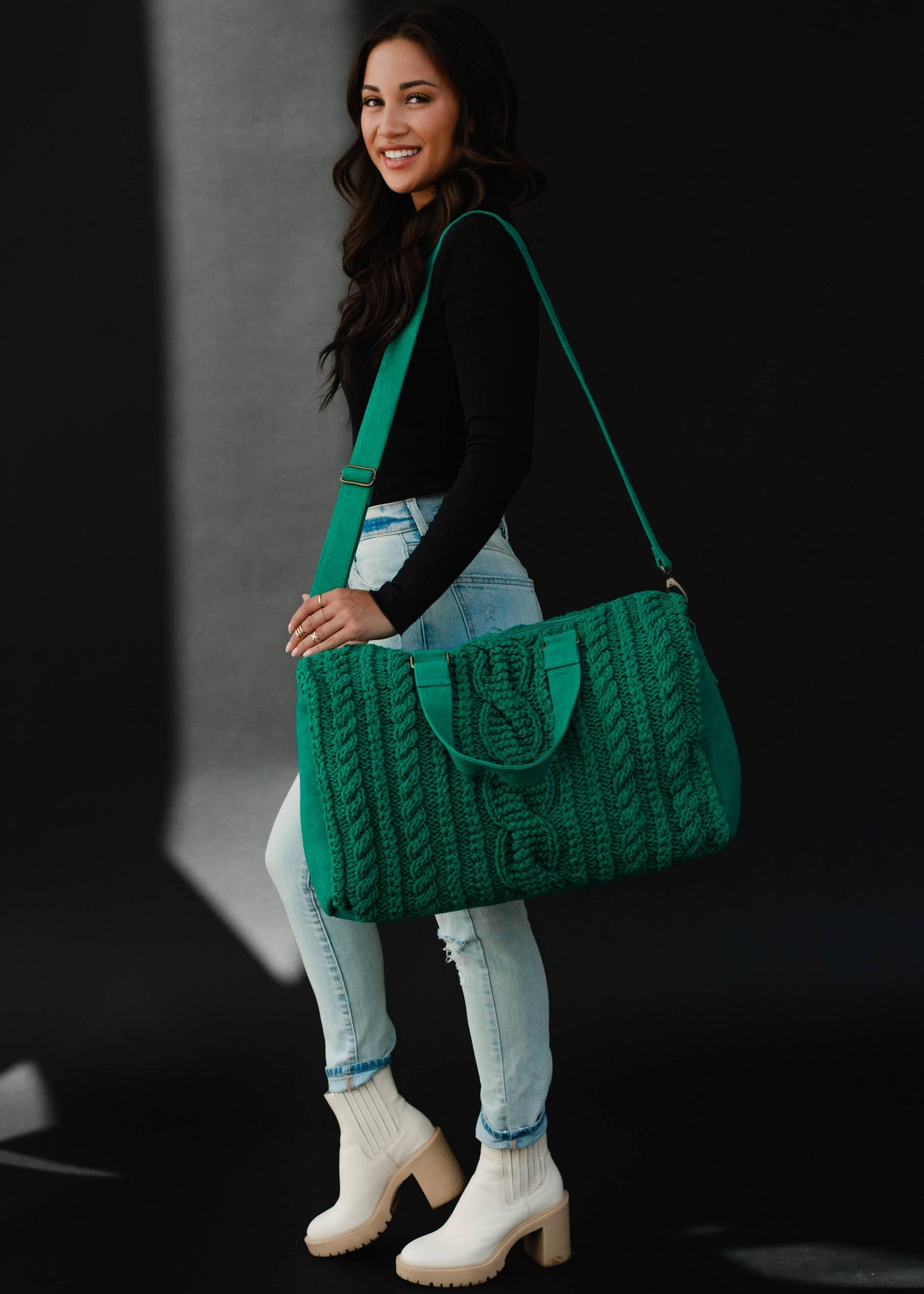 Kelly Green Cable Knit Duffel