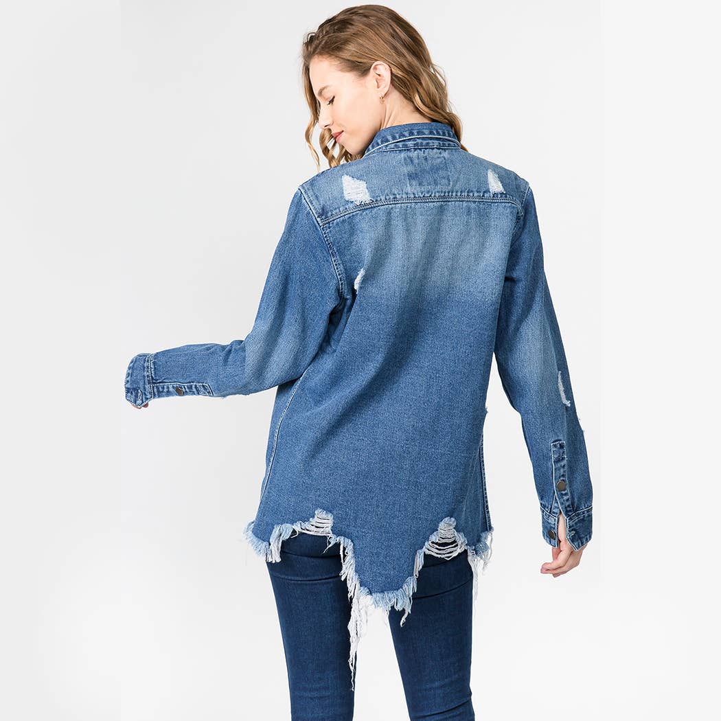 DISTRESSED DENIM SHIRTS JACKET - RJK3447