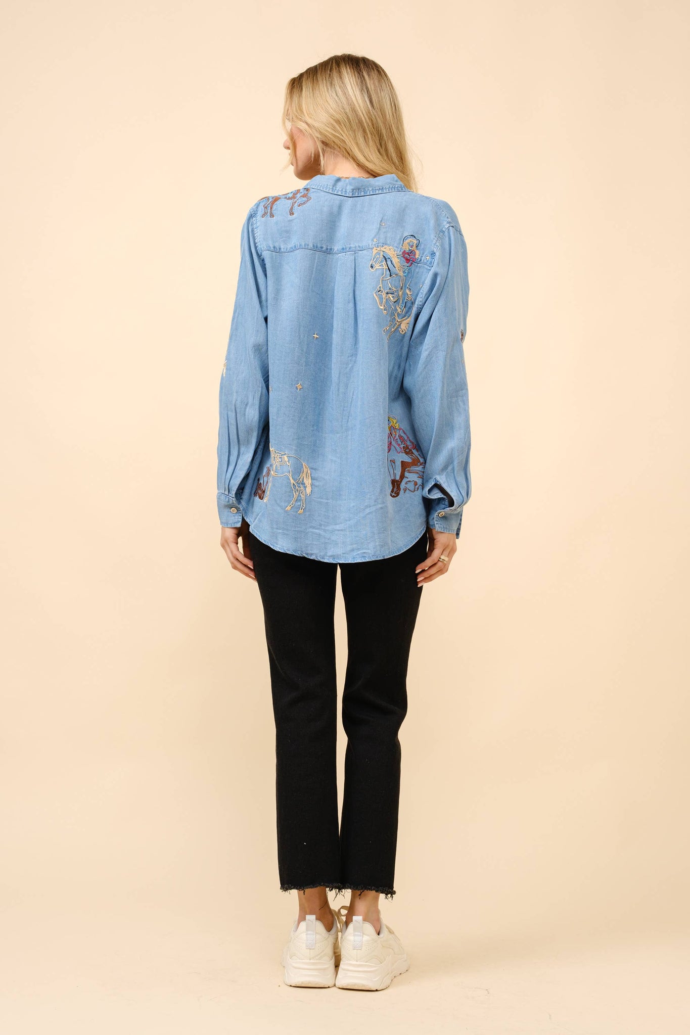 23231T - Western Motif Embroidered Tencel Shirt