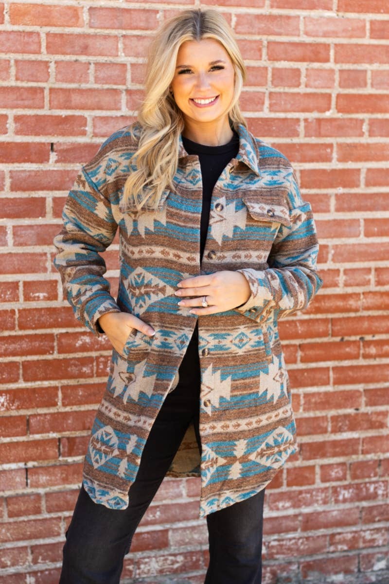 WESTERN AZTEC PATTERN LONG JACKET