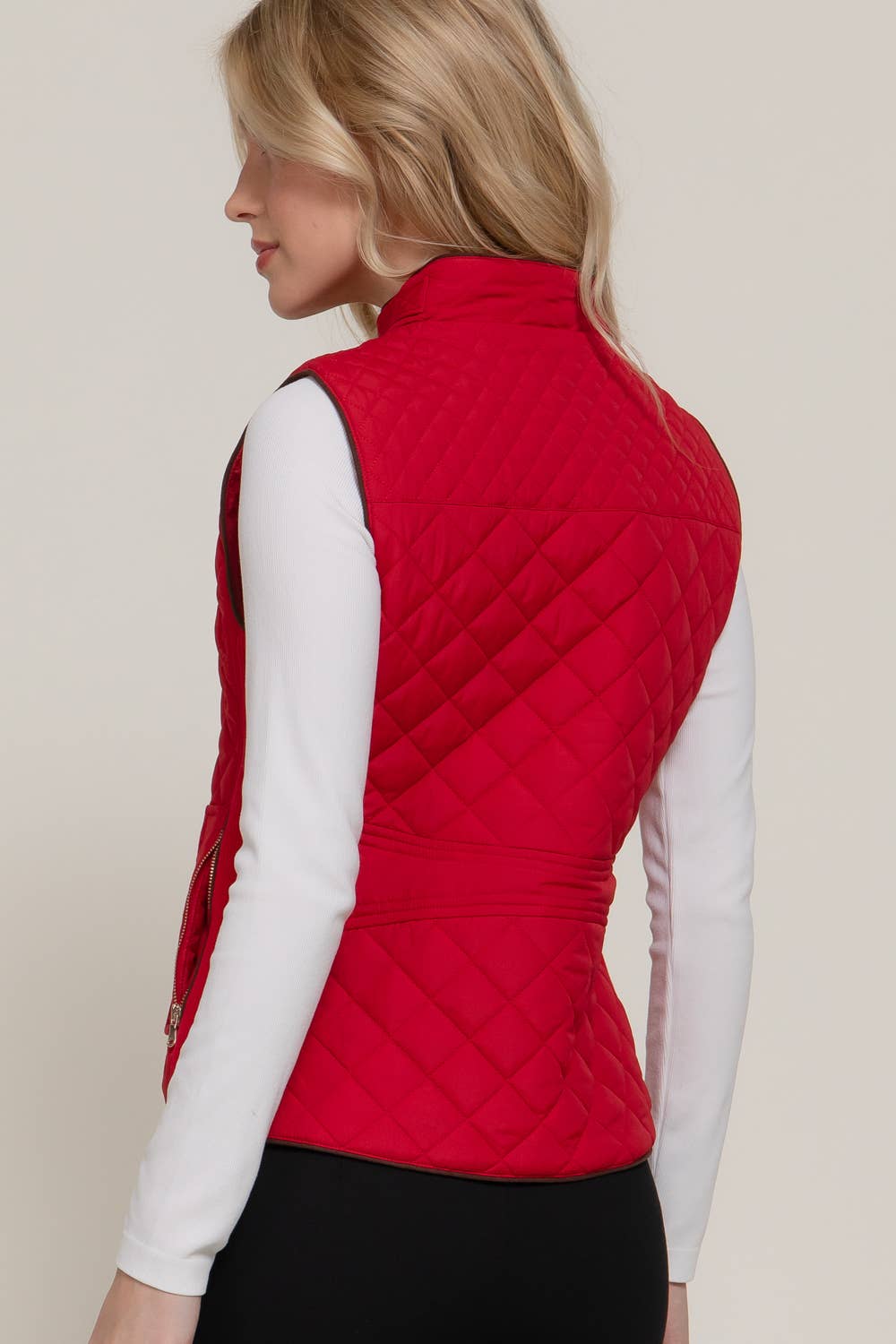 Suede Piping Detail Rib Quilted Padding Vest: 1