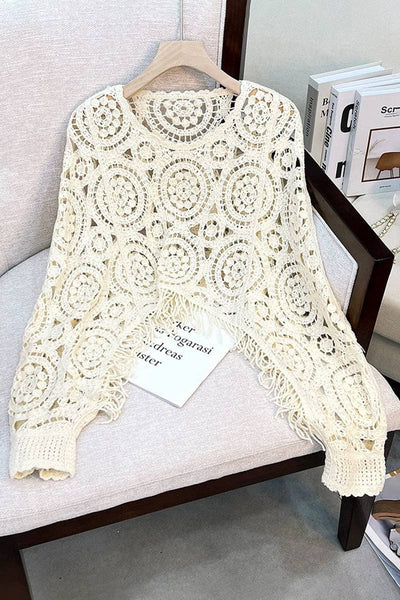 Intricate Crochet Lace Blouse: BEIGE / One Size