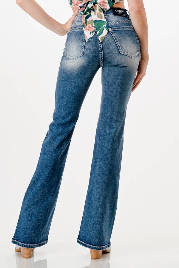 Floral Embroidery High-Waist Flare 32" | HL-61840: