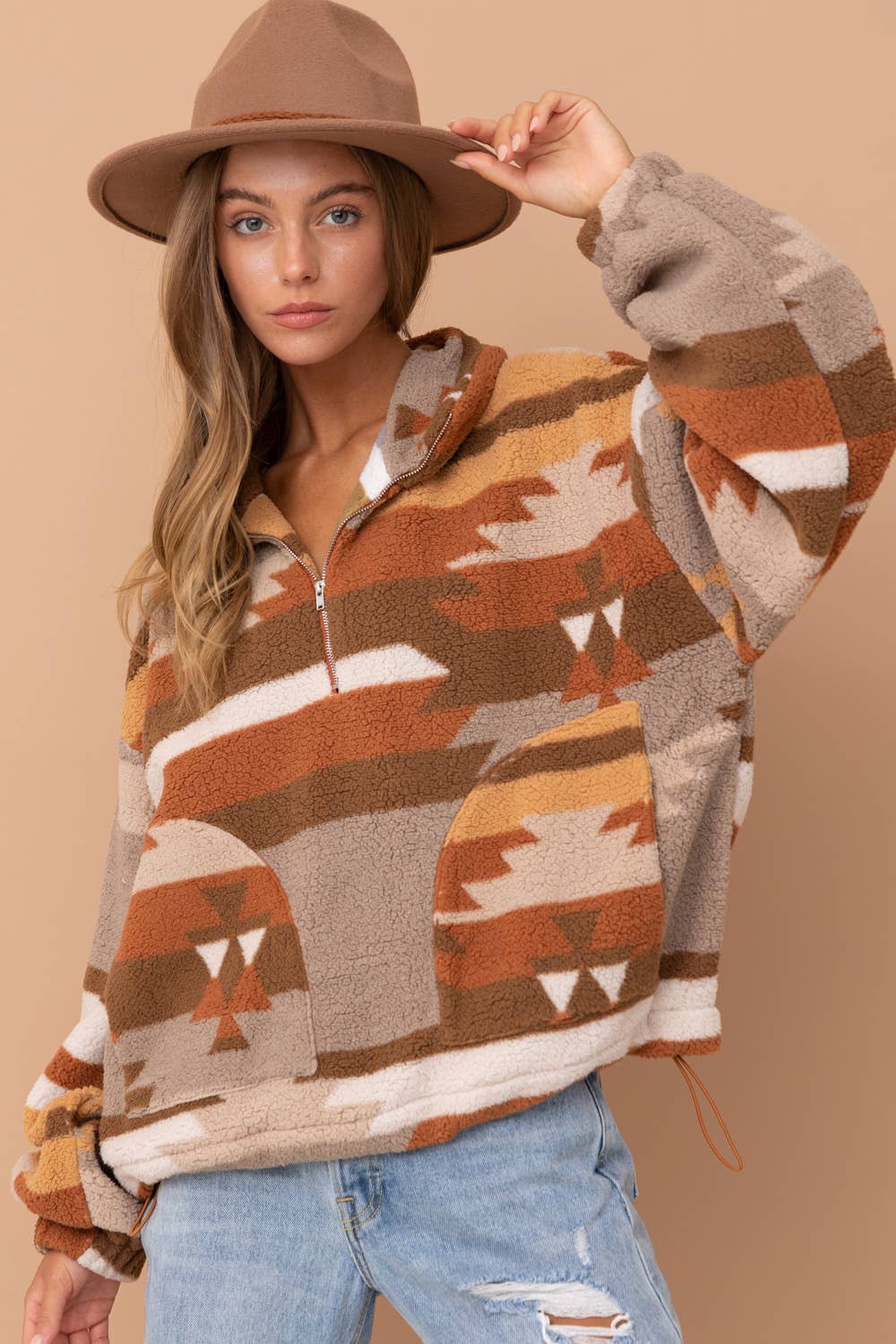 32234J - Blue B Exclusive Aztec Soft Pullover Fleece: SIENNA