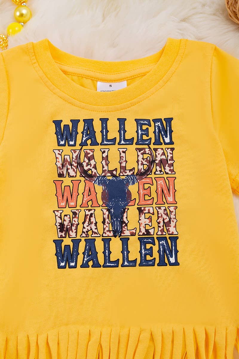 WALLEN" YELLOW GRAPHIC TEE WITH FRINGE.