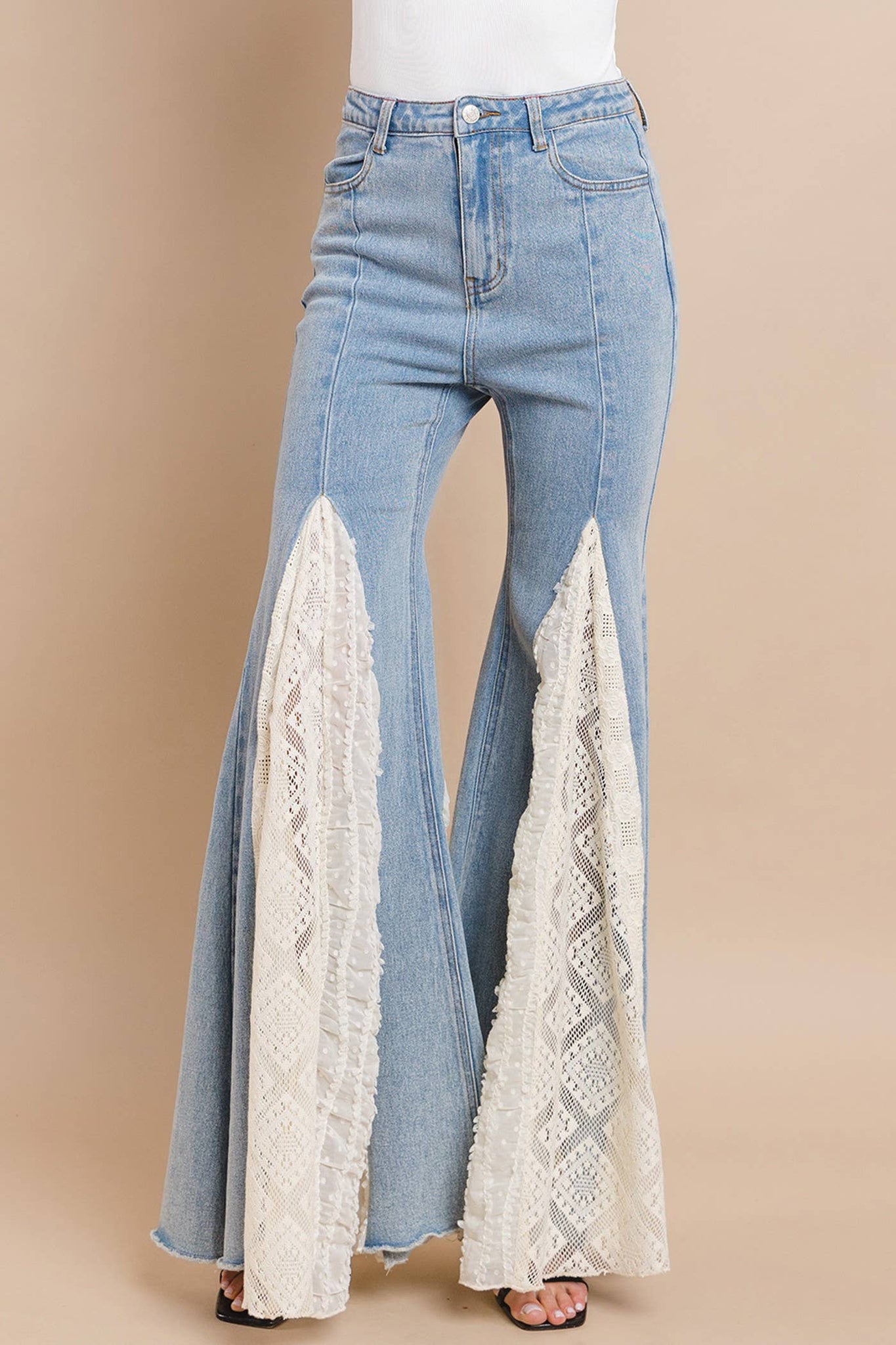 LACE DETAIL WIDE LEG JEANS 2481PIB LIGHT DENIM: LIGHT DENIM