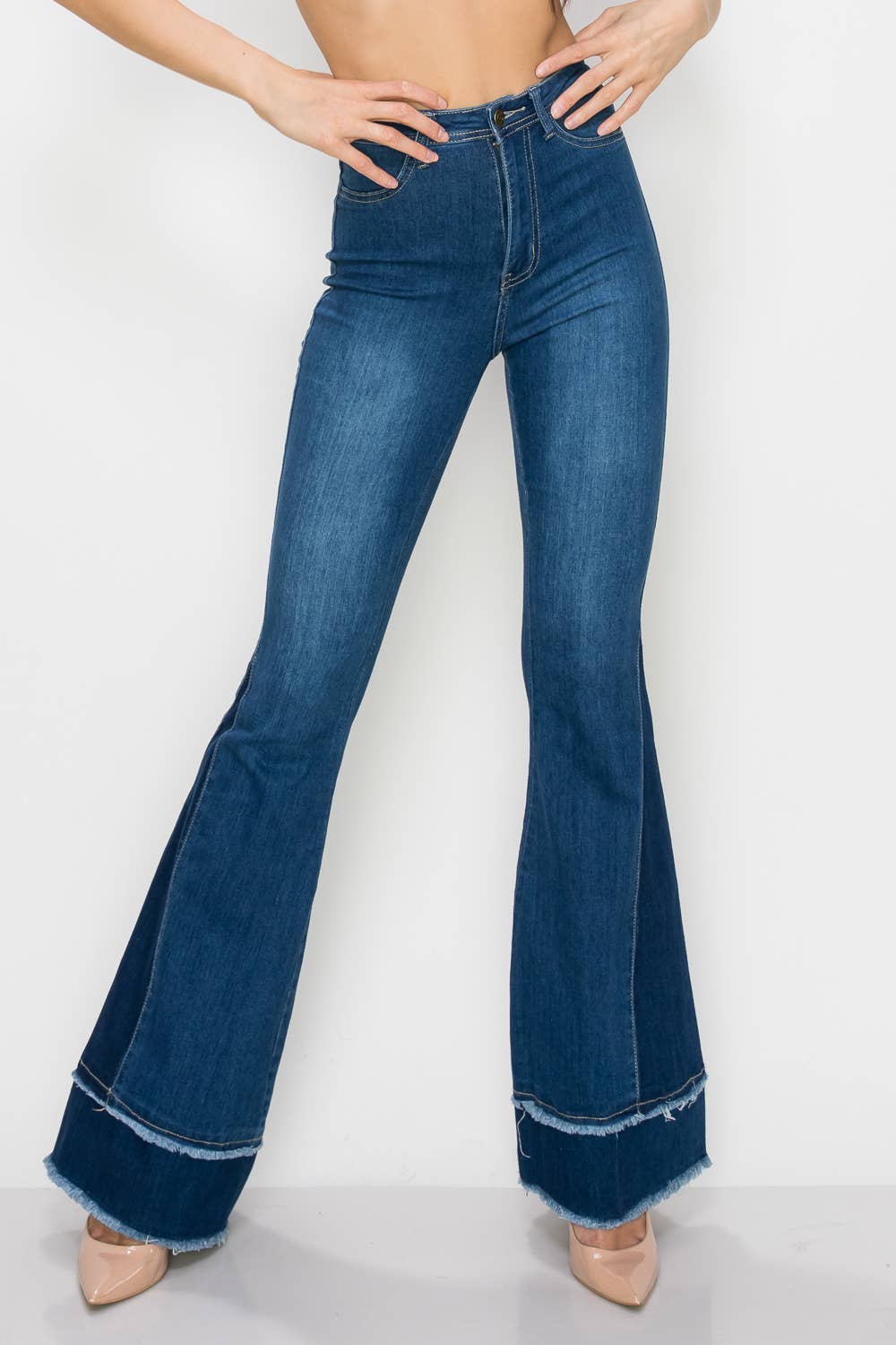 STRETCHY FLARE JEANS JZ-048 049 : MID BLUE