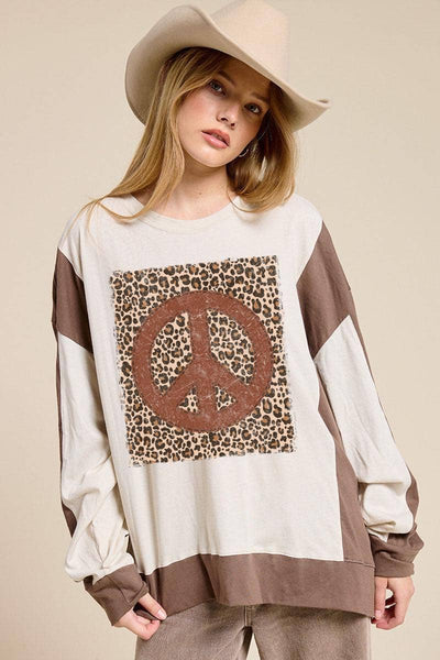 Leopard Peace Vintage Graphic Oversized Pullover: ANTIQUE WHITE