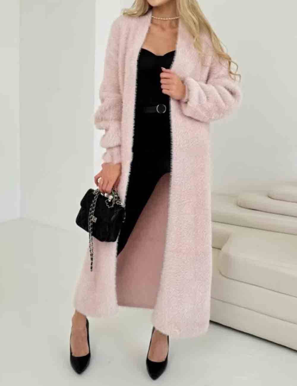 Ladies Solid Color Long Sleeves Knit Cardigan: Pink / OS