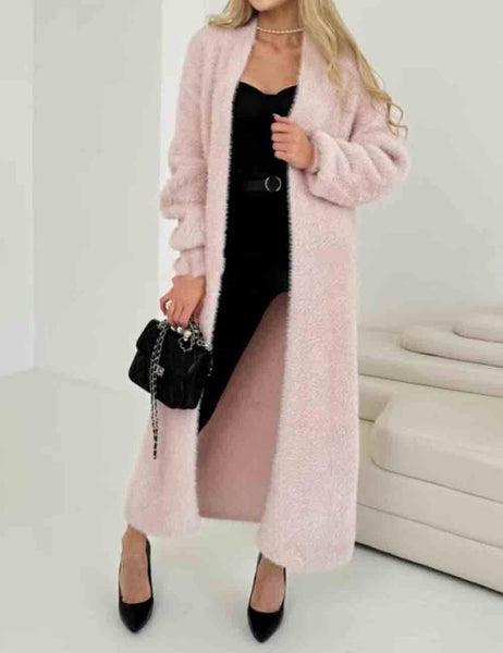 Ladies Solid Color Long Sleeves Knit Cardigan: Pink / OS