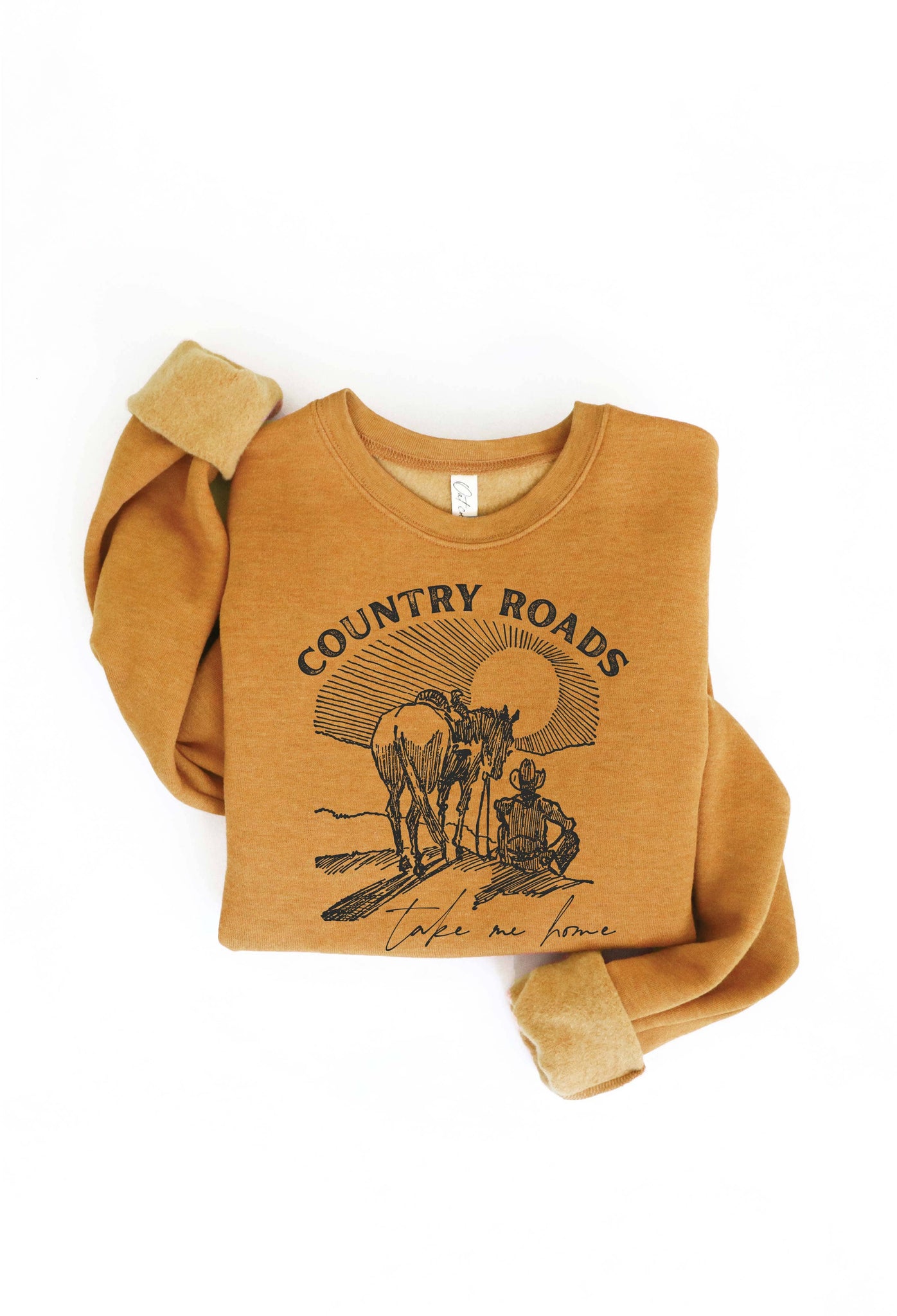 COUNTRY ROADS TAKE ME HOME Graphic Sweatshirt: HEATHER MUSTARD