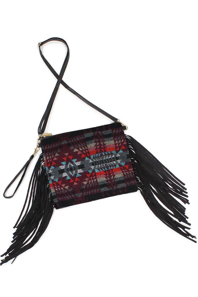 Western Crossbody Bag with Tassel: Burgundy