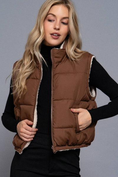 Reversible Fur Padding Vest: BRN-brown