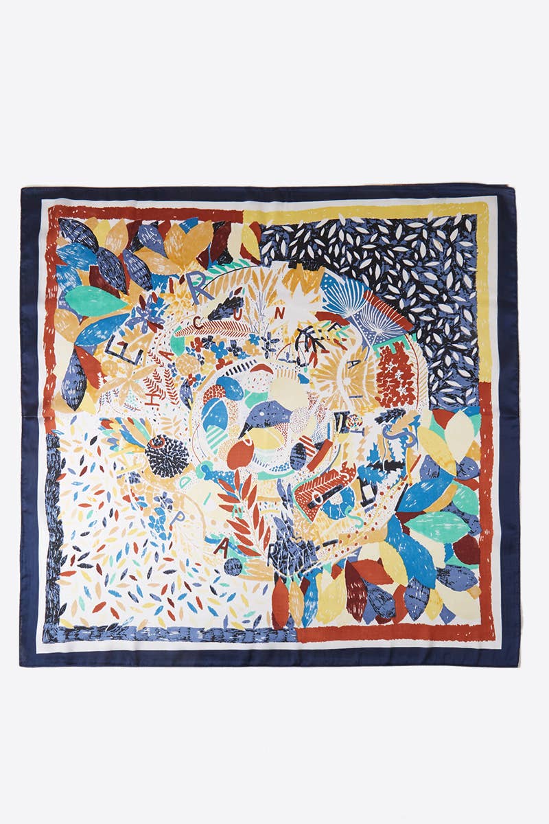 Multi Flower Leavees Print Bandana Scarf: NV