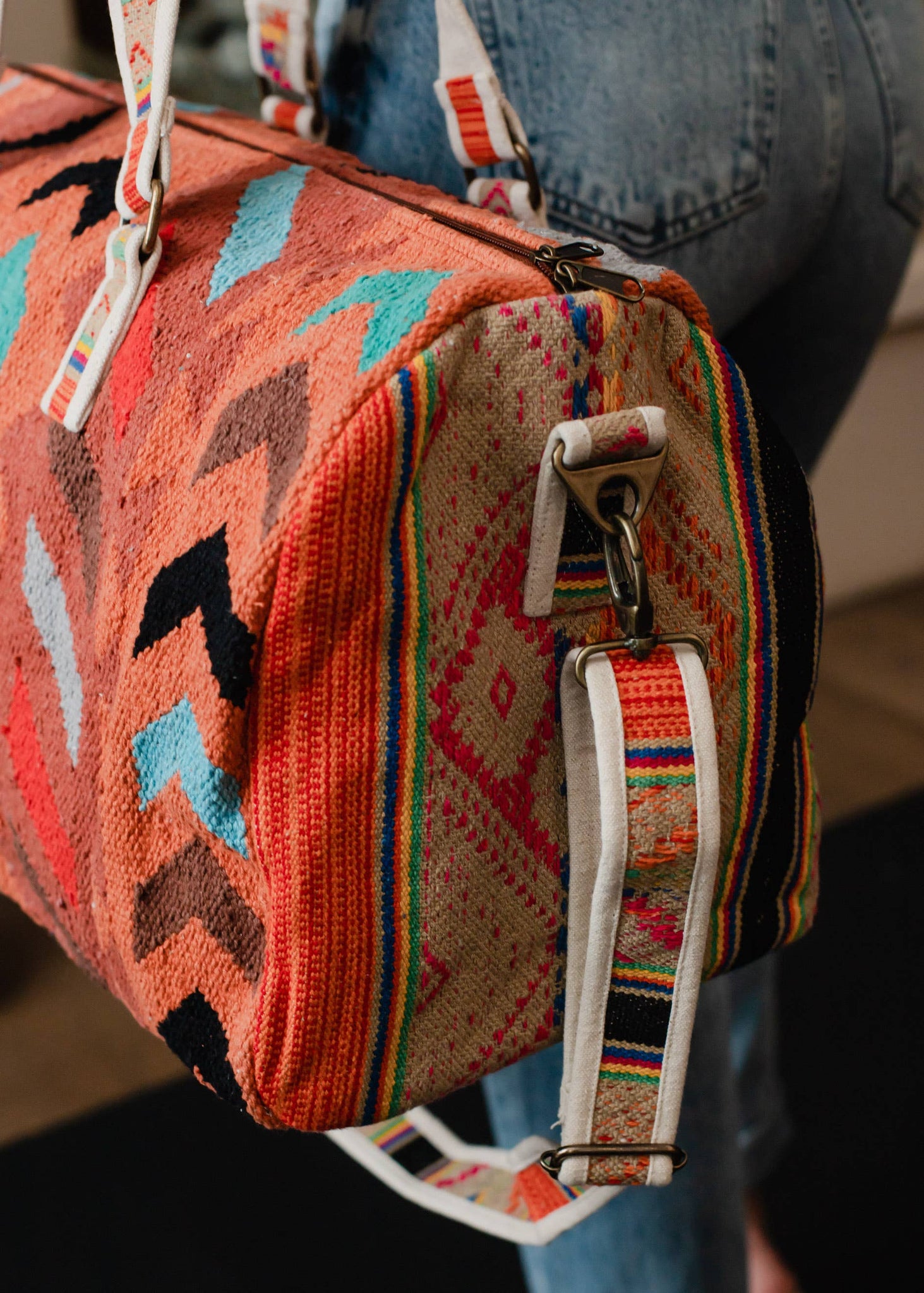 Orange & Multicolored Aztec Duffel