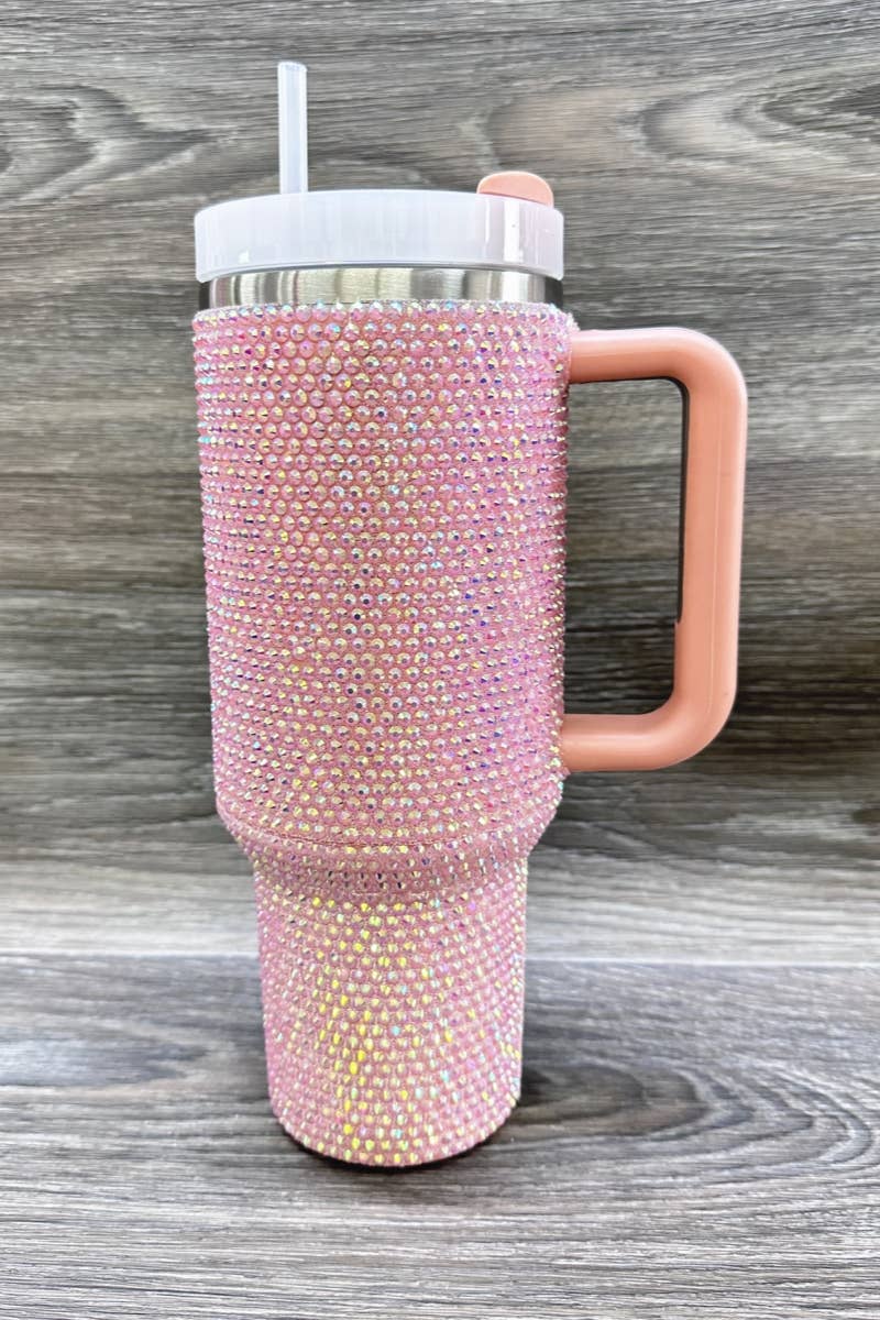 RHINESTONE STAINLESS STEEL TUMBLERS  40oz : Pink