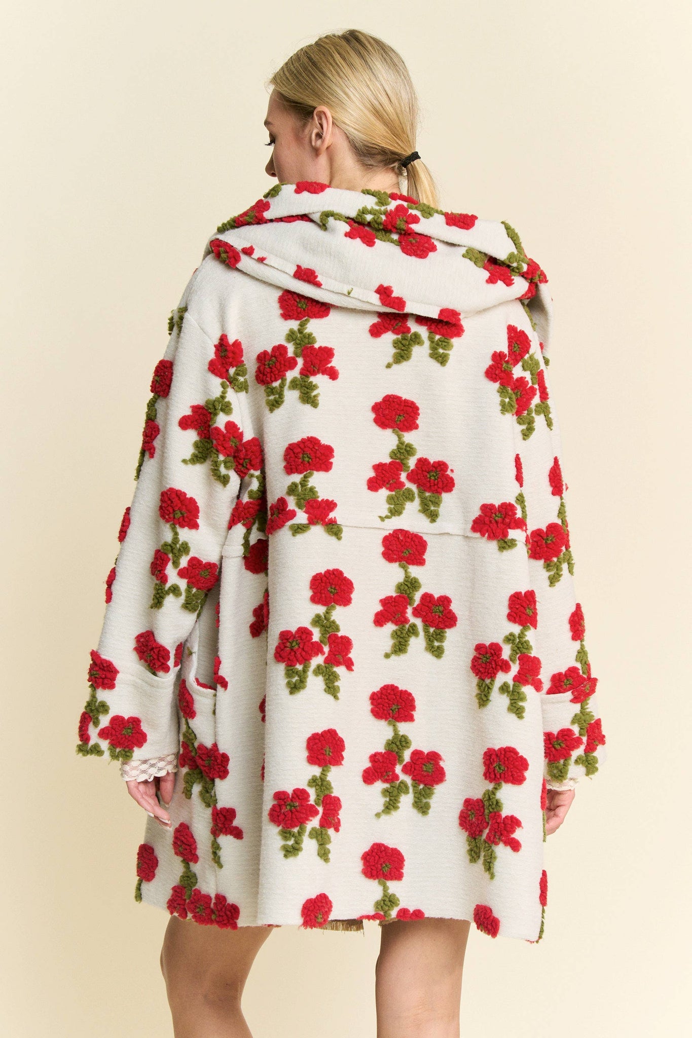 FLORAL POCKET CHUNKY BUTTON FRONT HOODIE JACKET