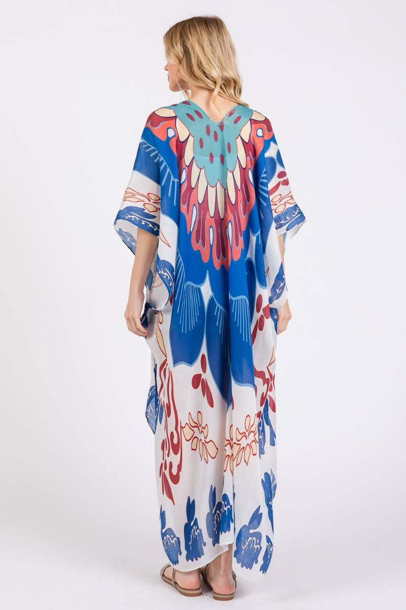 Boho Floral Print Long Kimono: MULTI