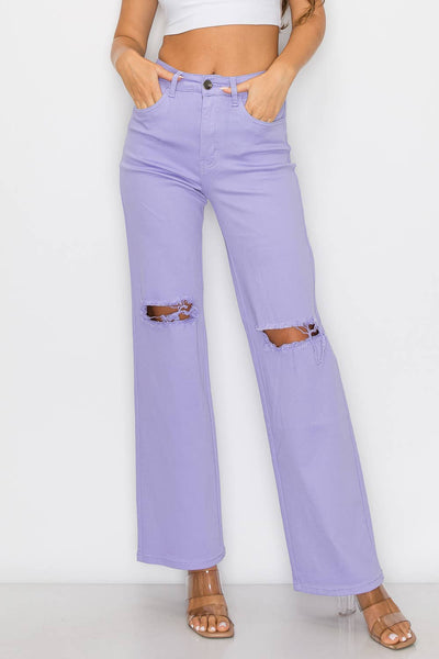 LVB-230 LILAC HIGH WAISTED STRETCHY COLORED WIDE LEGS JEANS: LILAC